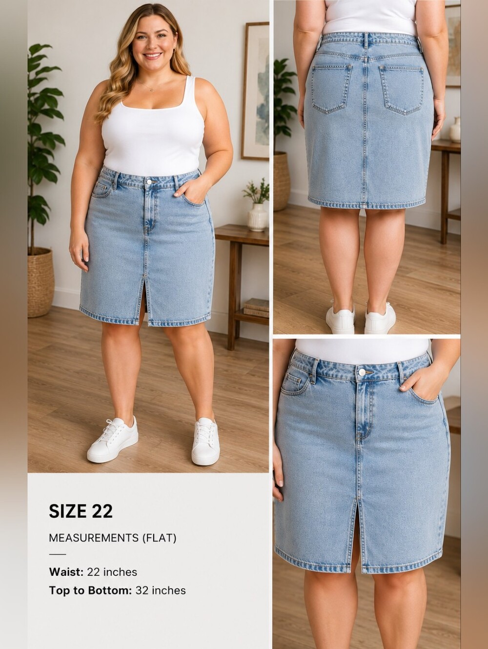 Ava & Viv Women's Plus Size 22 Light Wash A-Line Denim Skirt NWT Front Slit Midi